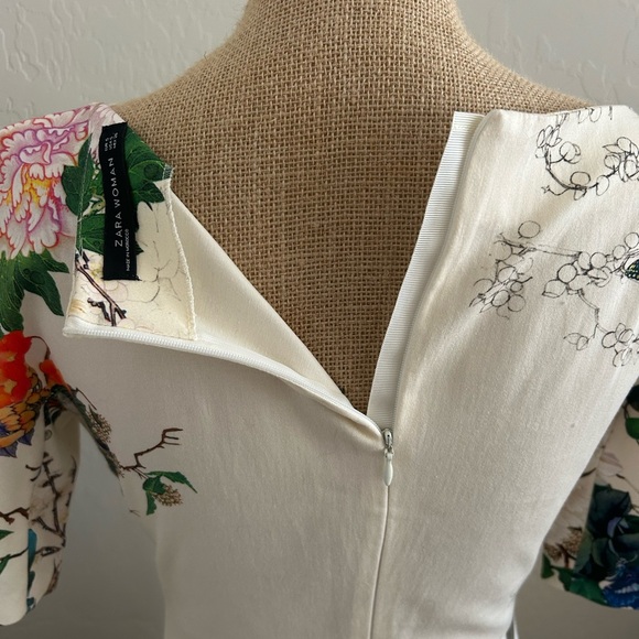 Zara Asian Floral Print Ivory Sheath Dress Size S - Picture 7 of 9